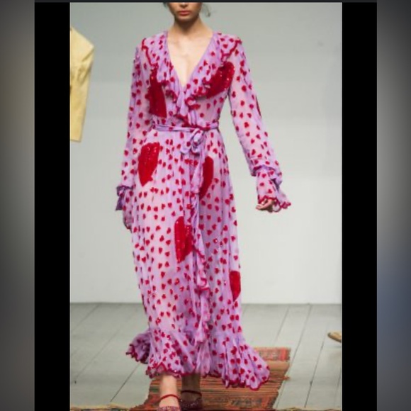 NWOT $2,250 Ashish Valentine Heart embroidered Sequin Organza Wrap Dress in Pink - Picture 2 of 14